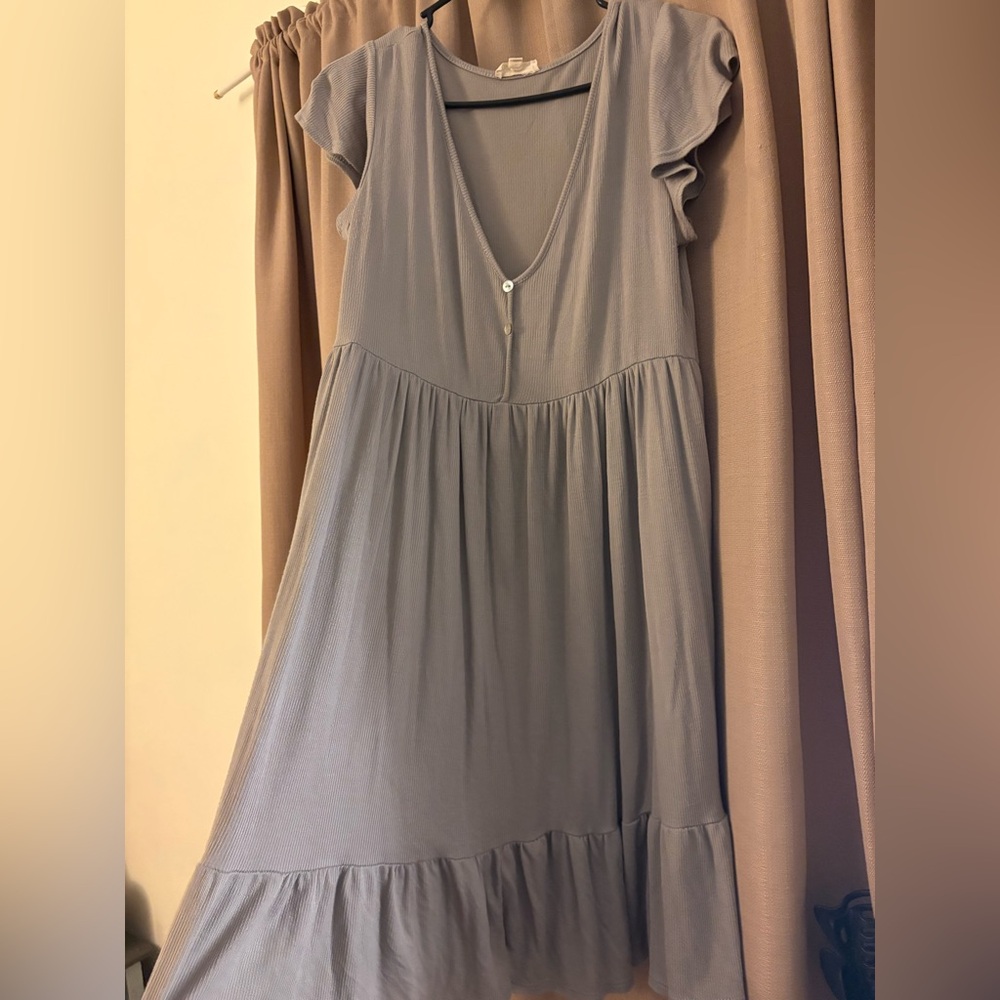 Gray Ruffle Sleeve Dress